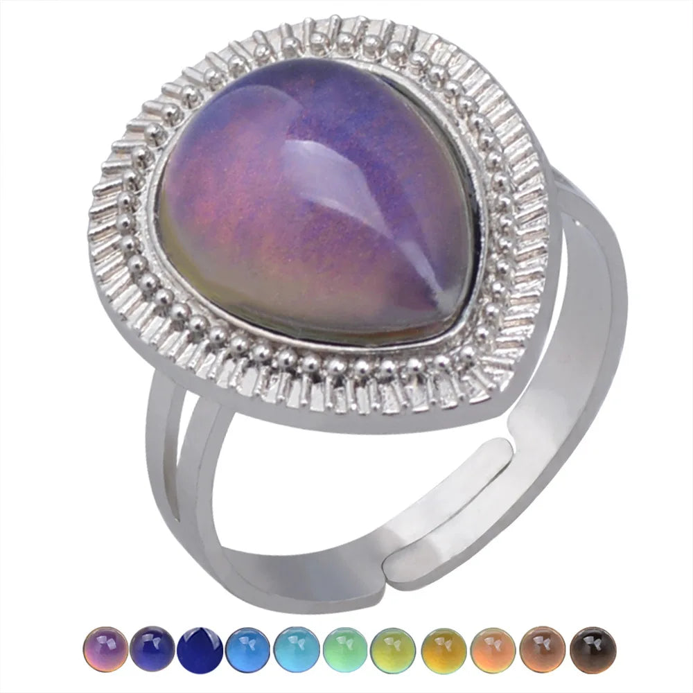Change Mood Ring Open Retro Gem Emotion Feeling Changeable Ring Temperature Control Gems Color Changing Rings for Women Female