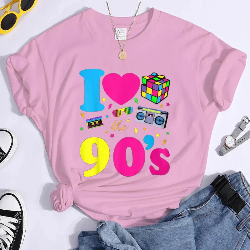 Women's Fashion 90's T-Shirt Summer Casual Classic 90's Shirt Loose Women's T-Shirt Tops