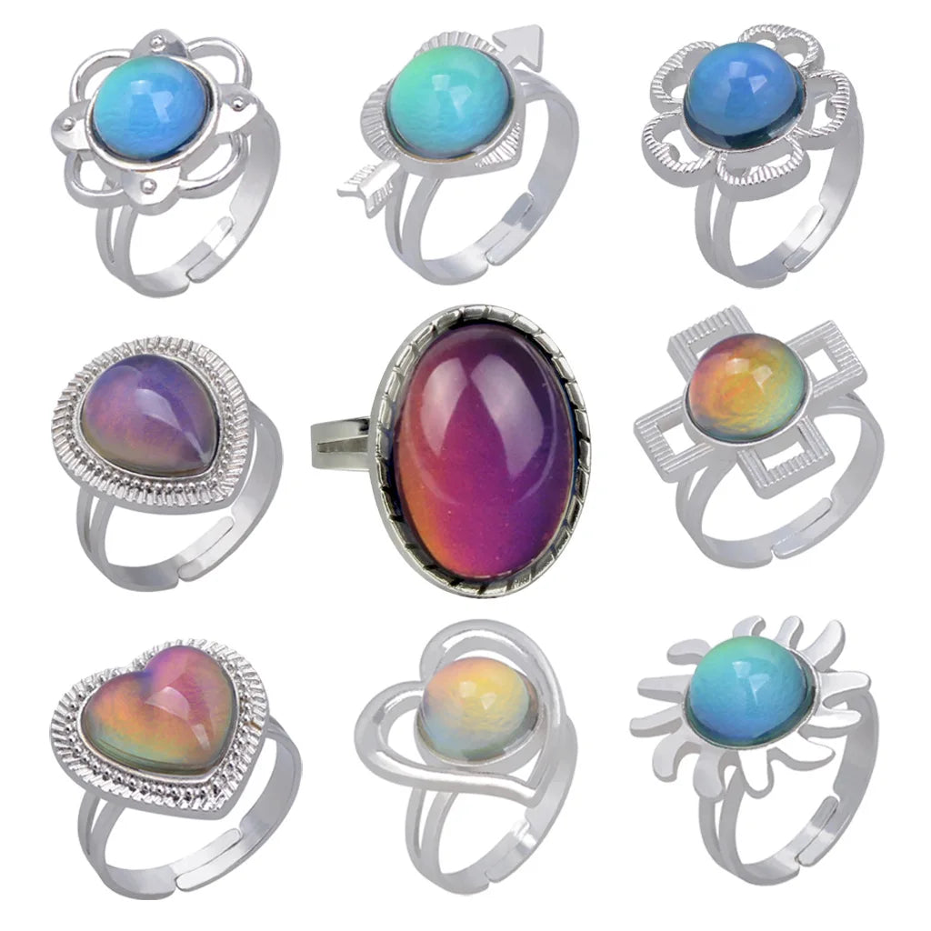 Change Mood Ring Open Retro Gem Emotion Feeling Changeable Ring Temperature Control Gems Color Changing Rings for Women Female