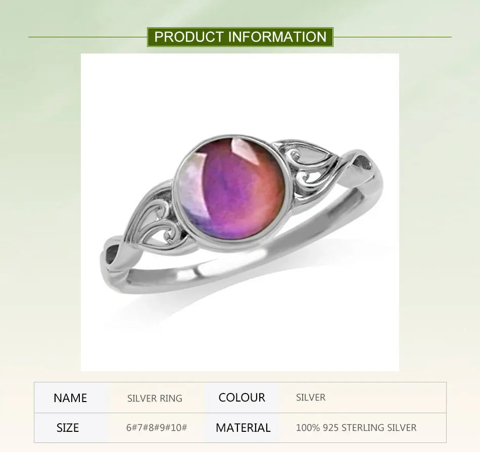 925 Silver Oval Mood Temperature Change Ring For Women Charm Wedding Party Jewelry Gifts