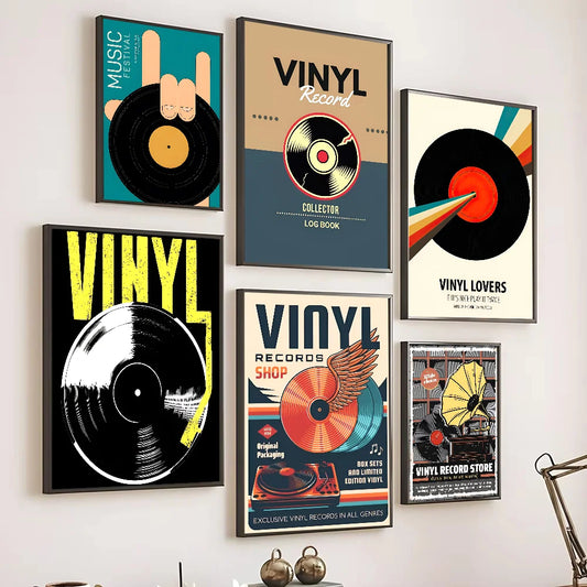 Vintage Music Vinyl Record Classic Vintage Poster Self-adhesive Art Waterproof Paper Sticker Coffee House Bar Room Wall Decor