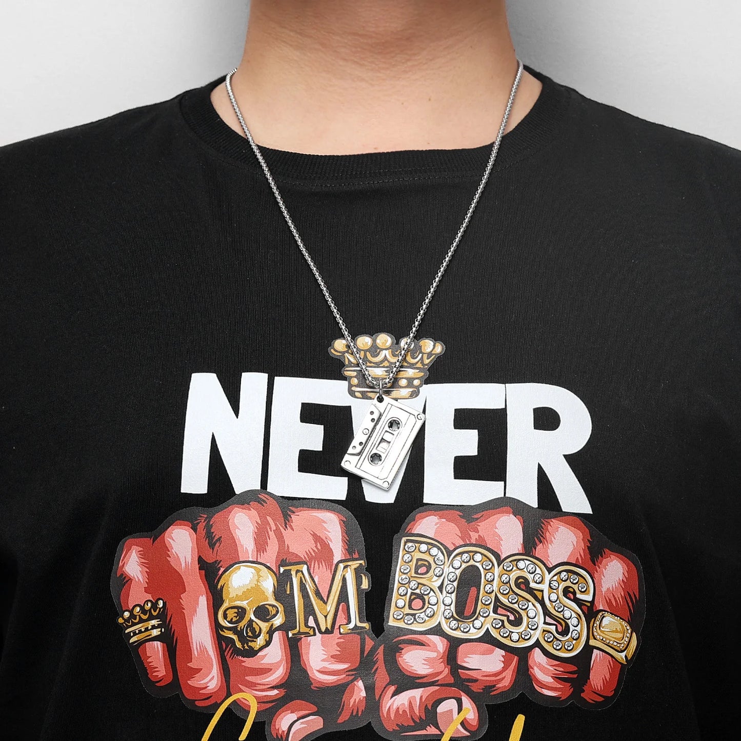 HipHop Rock Cassette Stainless Steel Necklace Men Women