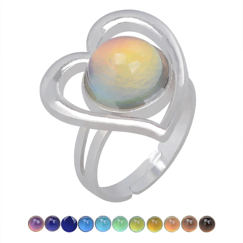 Change Mood Ring Open Retro Gem Emotion Feeling Changeable Ring Temperature Control Gems Color Changing Rings for Women Female