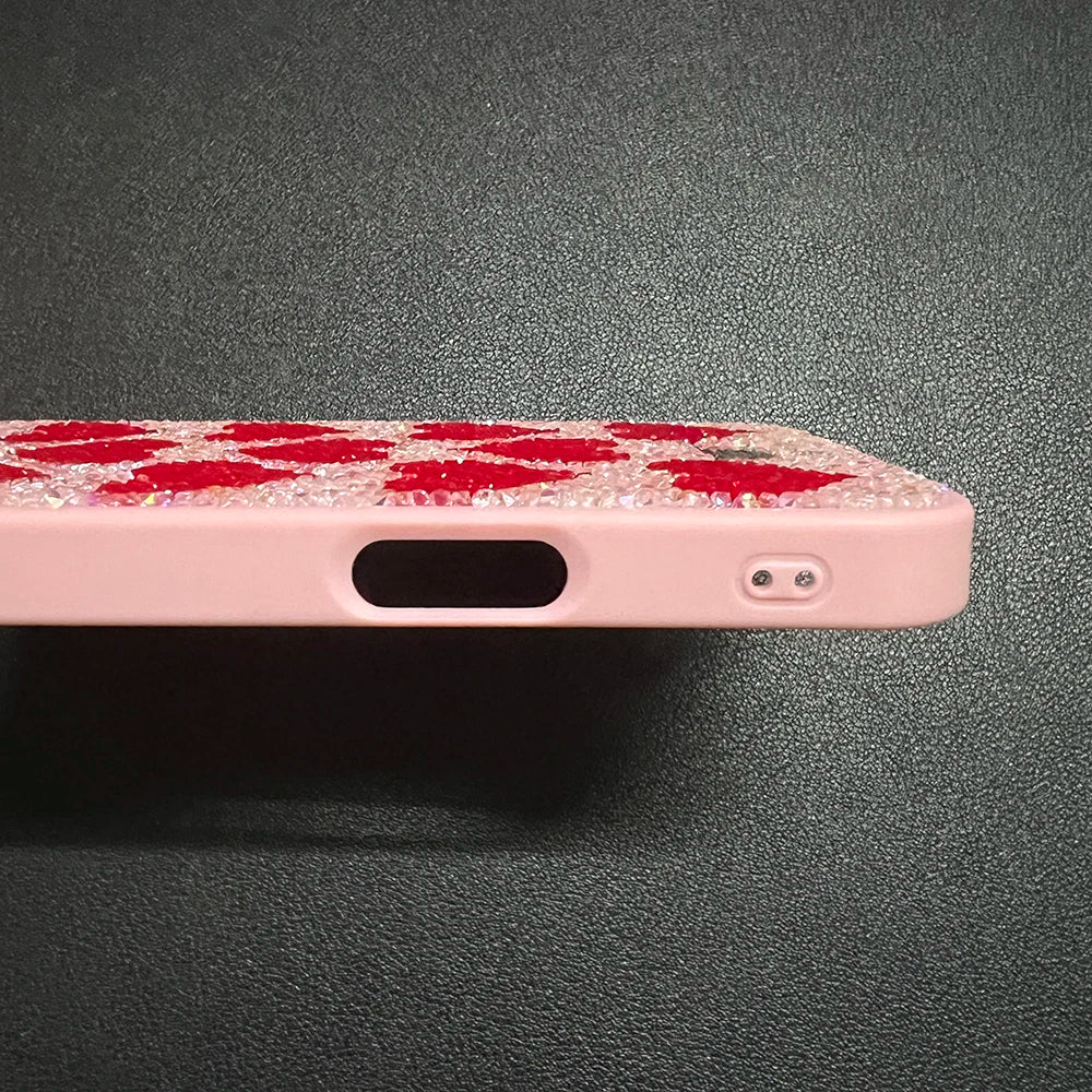 Luxury Rhinestone Phone Case For Iphone 17 16 Pro Max 15 14 13 Pro Cute Teenage Girl Bling Rhinestone Love Heart Shockproof Case