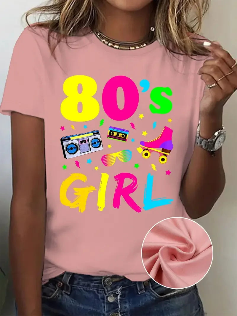 Women's 80s 90s Retro Graphic T-Shirt - "I'm 70's Born & Raised" Round Neck Short Sleeve Tee Summer Cotton T-shirt Tops