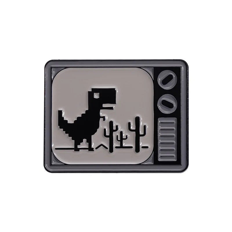 Pin Club | Cartoon Retro TV Pixel Dinosaur Badge Custom Metal Enamel Brooch Clothing Backpack Accessories Jewelry Gift Wholesale