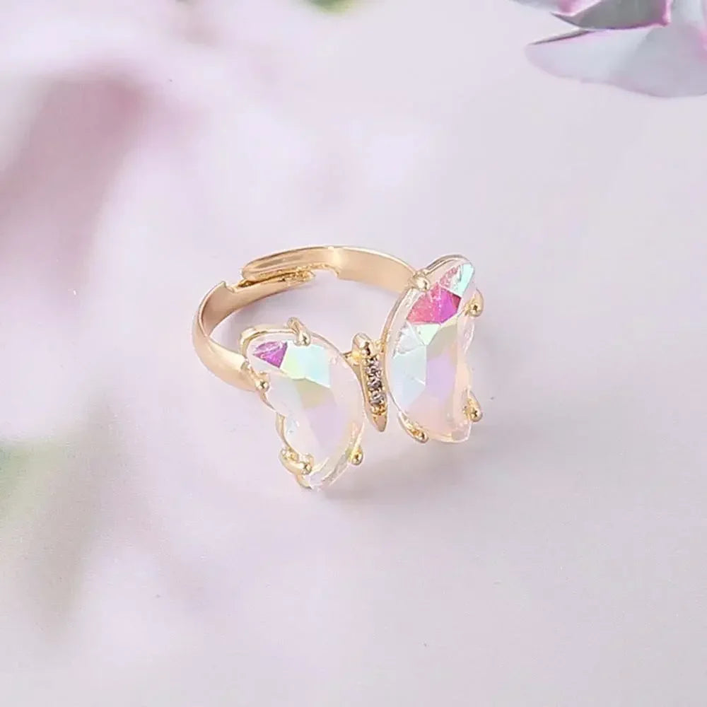 Butterfly Mood Ring Gradient Color Adjustable Temperature Ring Jewelry For Kids Birthday Gold Butterfly Rings Wholesale 2023
