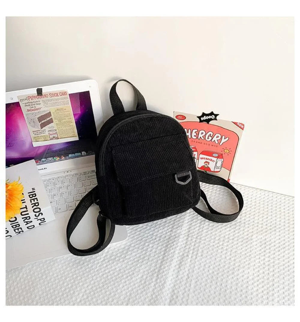 Women's Mini Backpack Fashion Solid Color Corduroy Small Simple Casual Traveling Large Capacity Durable Female's Schoolbag