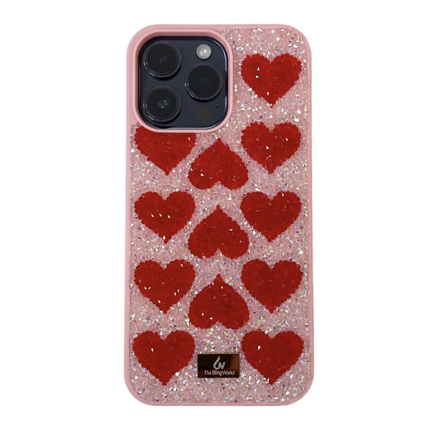 Luxury Rhinestone Phone Case For Iphone 17 16 Pro Max 15 14 13 Pro Cute Teenage Girl Bling Rhinestone Love Heart Shockproof Case