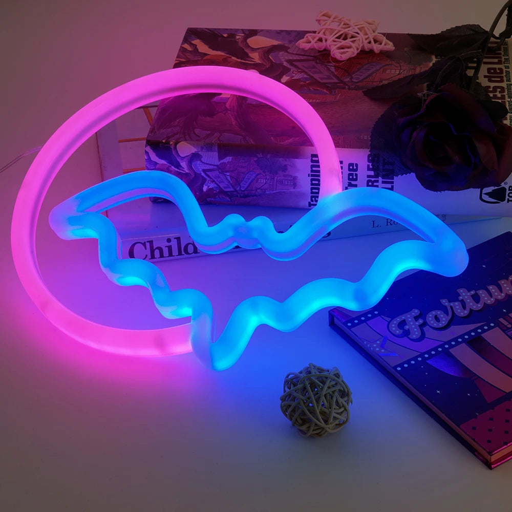 Moon Bat LED Neon Sign for Wall USB Battery Decor Gift