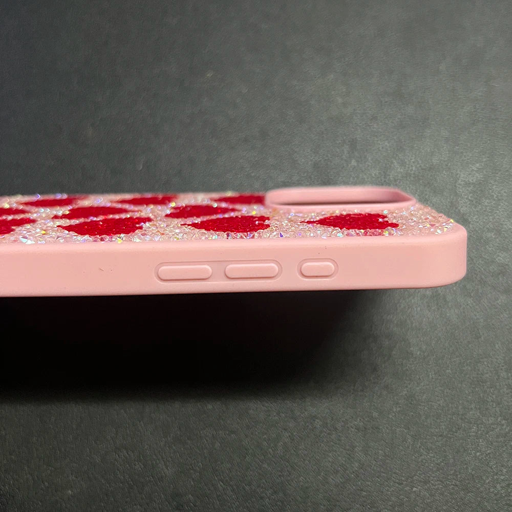 Luxury Rhinestone Phone Case For Iphone 17 16 Pro Max 15 14 13 Pro Cute Teenage Girl Bling Rhinestone Love Heart Shockproof Case