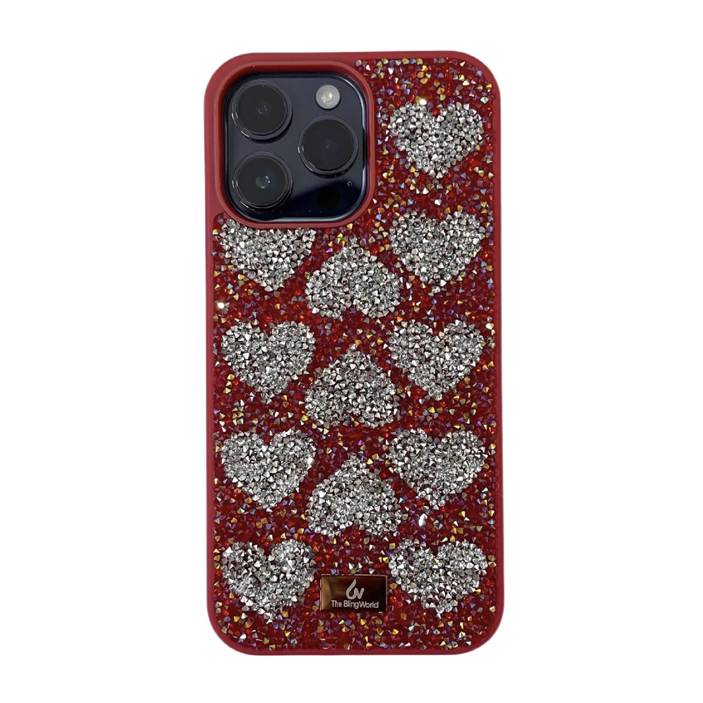 Luxury Rhinestone Phone Case For Iphone 17 16 Pro Max 15 14 13 Pro Cute Teenage Girl Bling Rhinestone Love Heart Shockproof Case