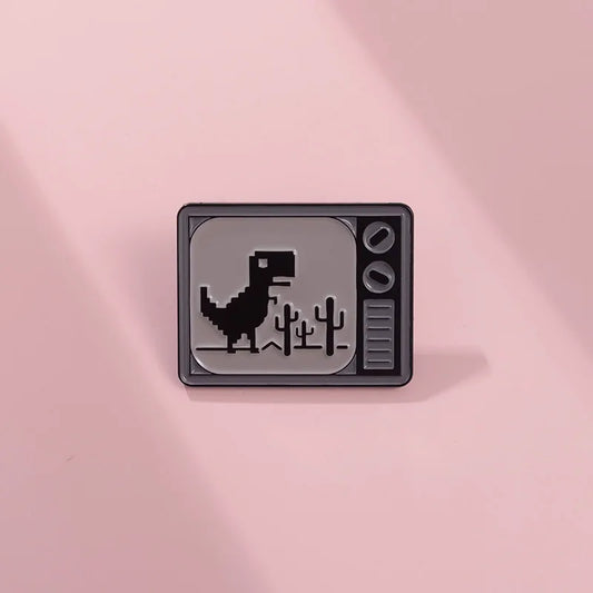 Pin Club | Cartoon Retro TV Pixel Dinosaur Badge Custom Metal Enamel Brooch Clothing Backpack Accessories Jewelry Gift Wholesale
