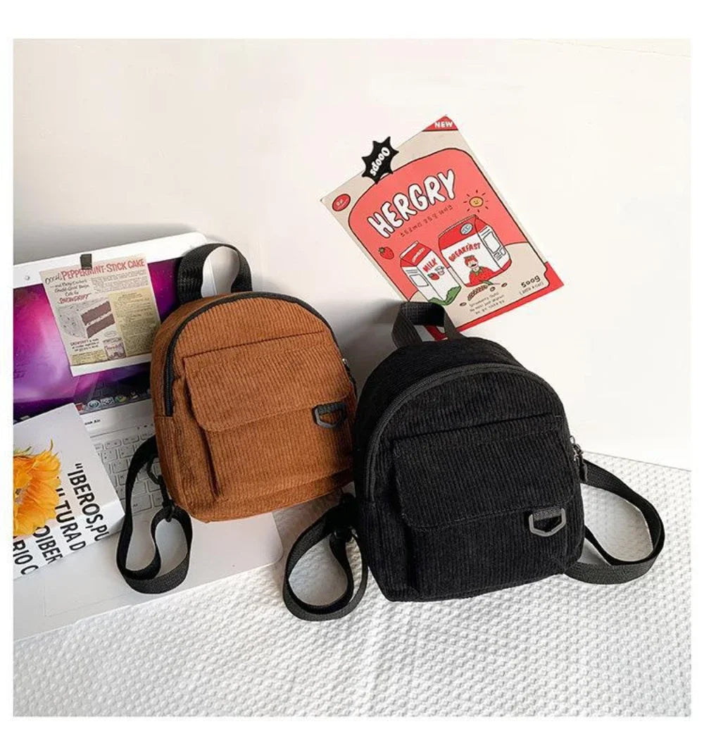Women's Mini Backpack Fashion Solid Color Corduroy Small Simple Casual Traveling Large Capacity Durable Female's Schoolbag