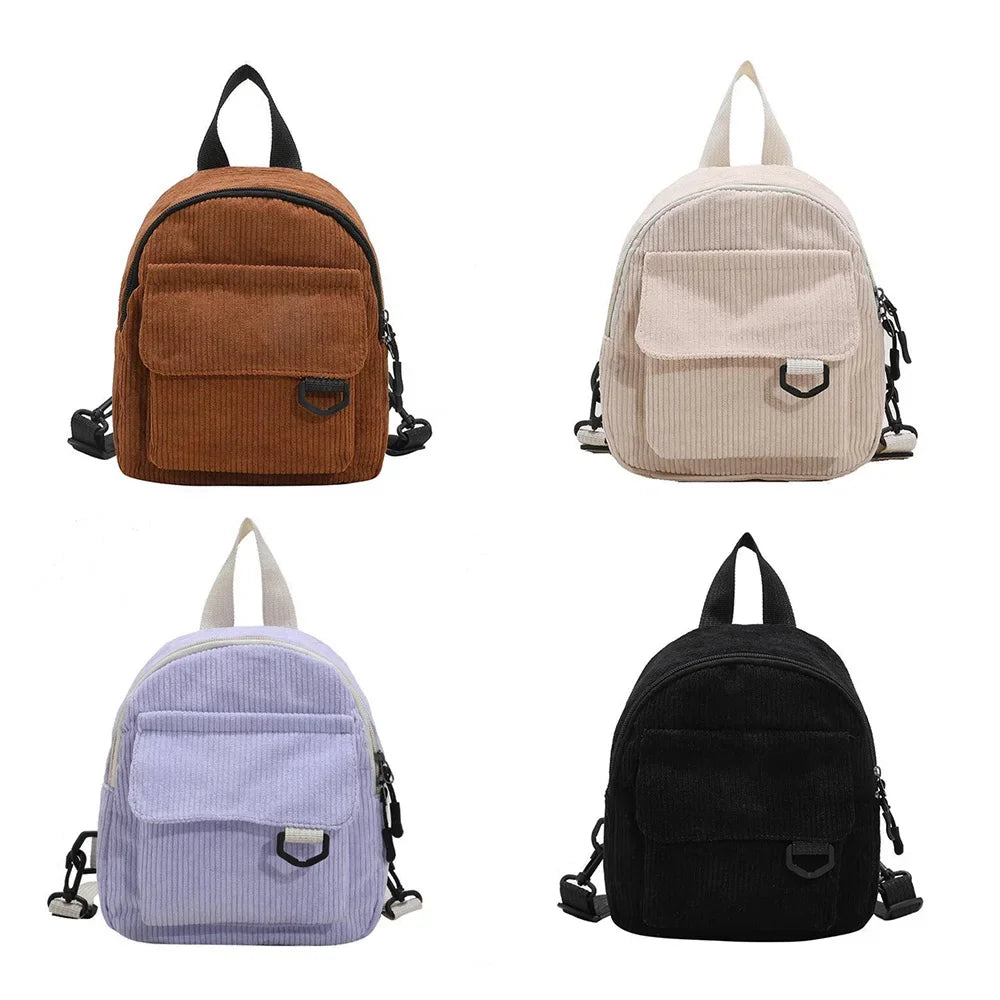 Women's Mini Backpack Fashion Solid Color Corduroy Small Simple Casual Traveling Large Capacity Durable Female's Schoolbag