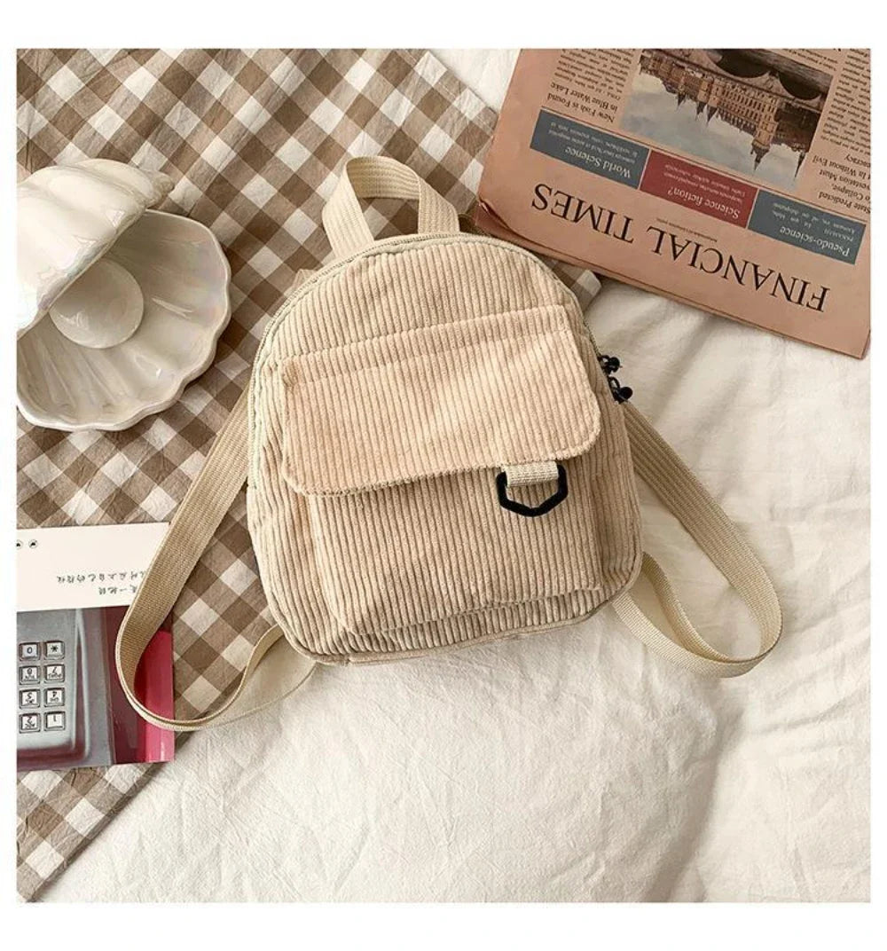 Women's Mini Backpack Fashion Solid Color Corduroy Small Simple Casual Traveling Large Capacity Durable Female's Schoolbag