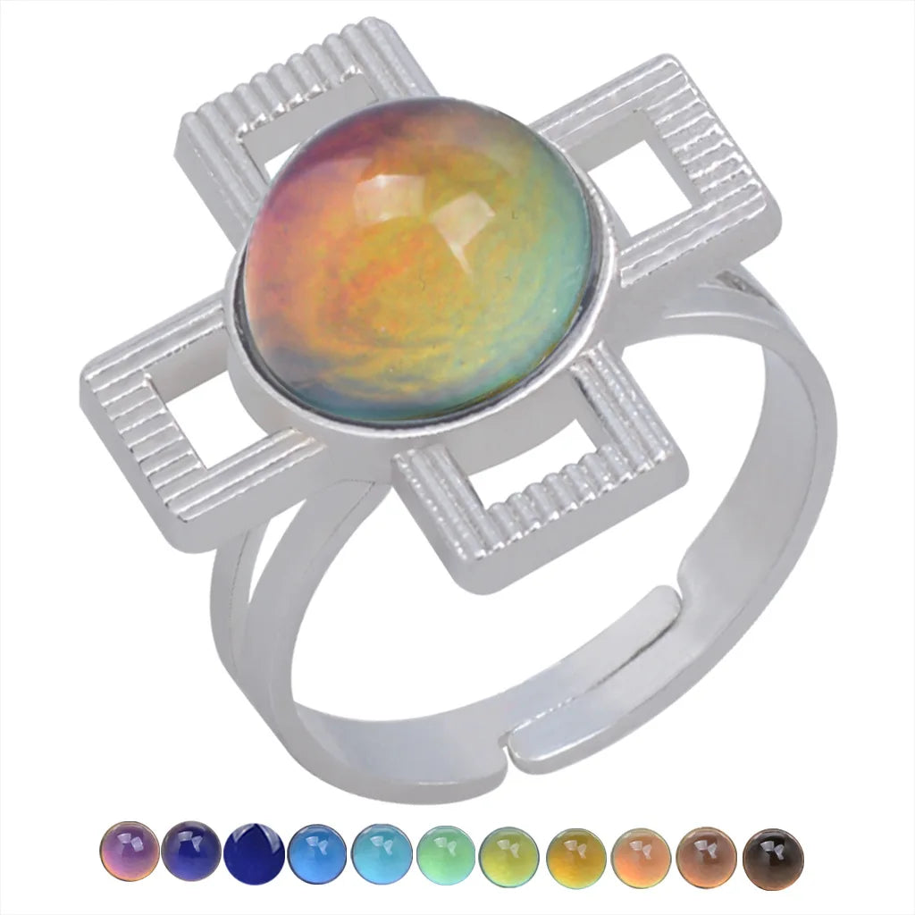 Change Mood Ring Open Retro Gem Emotion Feeling Changeable Ring Temperature Control Gems Color Changing Rings for Women Female