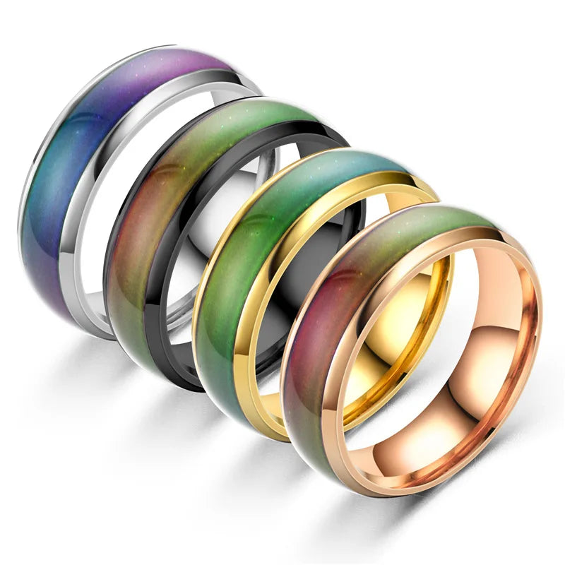 5 Colors Stainless Steel Changing Color Rings Mood Emotion Feeling Temperature Ring for Women Men Couples Ring Tone Jewelry Gift