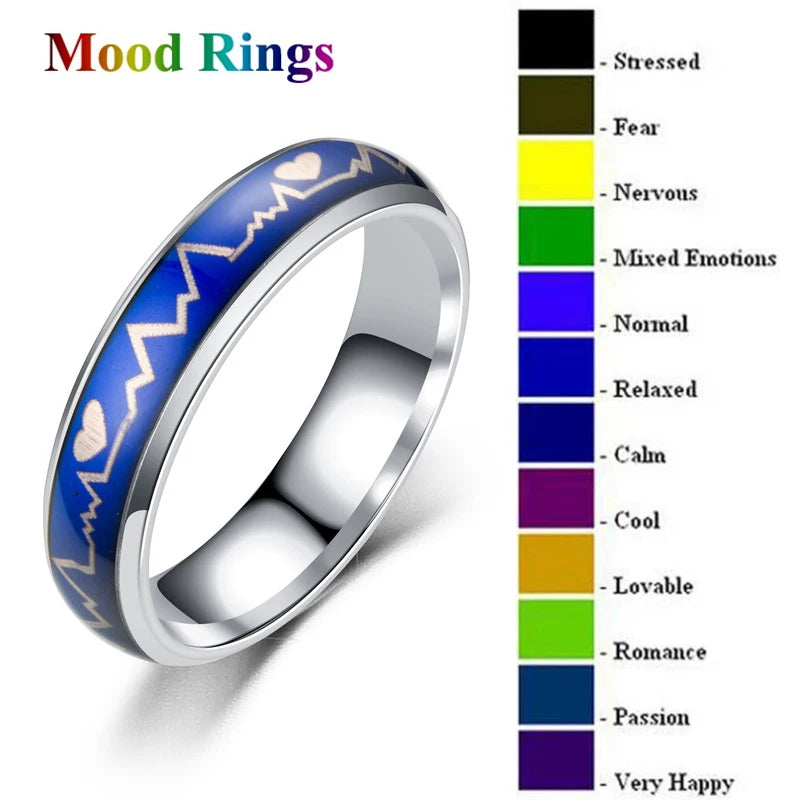 Fashion Heart Beat Electrocardiogram Rings For Women Temperature Emotion Feeling Mood Ring Trendy Men Charm Jewelry Gift anillos