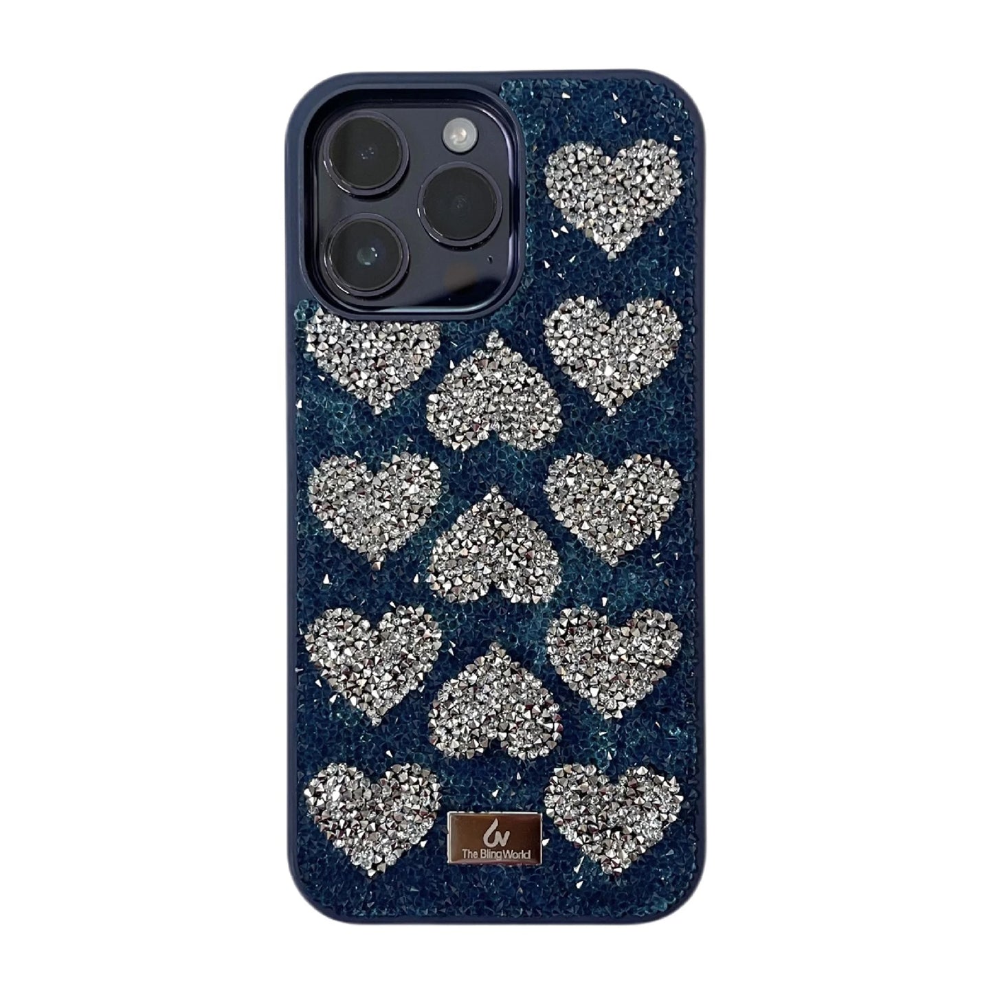 Luxury Rhinestone Phone Case For Iphone 17 16 Pro Max 15 14 13 Pro Cute Teenage Girl Bling Rhinestone Love Heart Shockproof Case