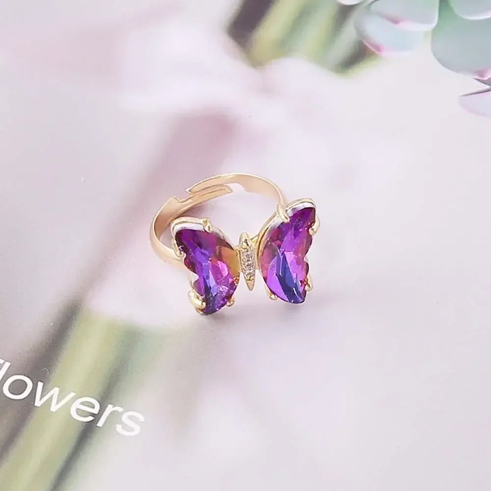 Butterfly Mood Ring Gradient Color Adjustable Temperature Ring Jewelry For Kids Birthday Gold Butterfly Rings Wholesale 2023