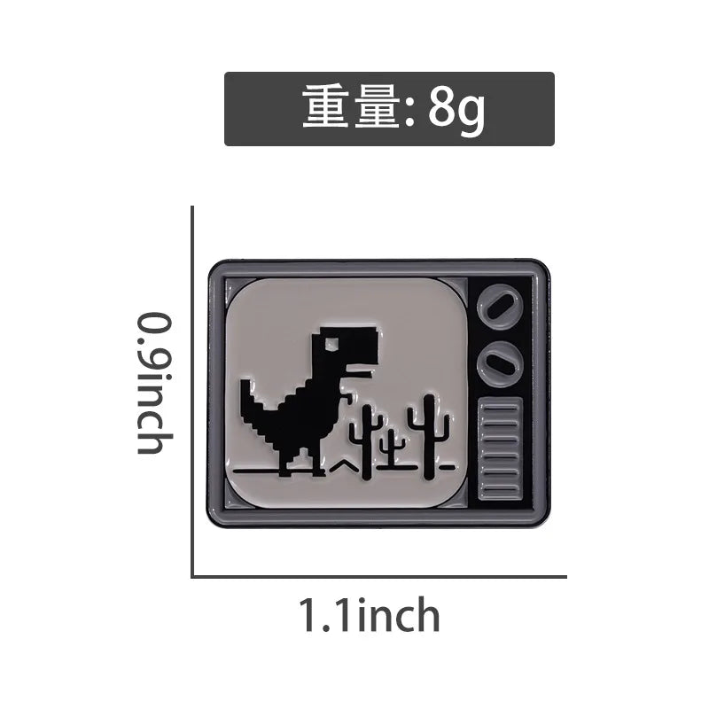 Pin Club | Cartoon Retro TV Pixel Dinosaur Badge Custom Metal Enamel Brooch Clothing Backpack Accessories Jewelry Gift Wholesale