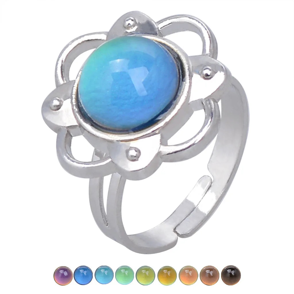 Change Mood Ring Open Retro Gem Emotion Feeling Changeable Ring Temperature Control Gems Color Changing Rings for Women Female
