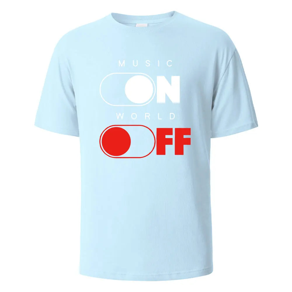 Music On World Off Graphic Printed Men's T-Shirts 100% Cotton Breathable Comfortable Tops For Men Summer Oversize Men Clothing