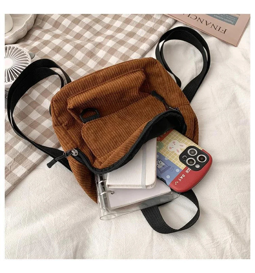 Women's Mini Backpack Fashion Solid Color Corduroy Small Simple Casual Traveling Large Capacity Durable Female's Schoolbag