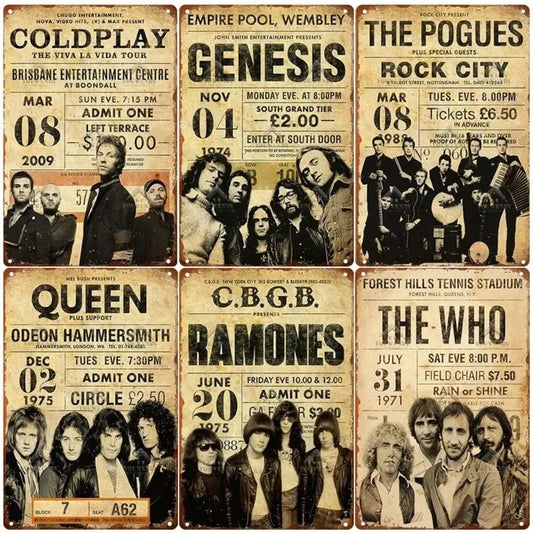 Vintage Rock Music Concert Metal Poster Sign - Art Painting Plaque - Ideal for Retro Pub Bar and Home Decoration