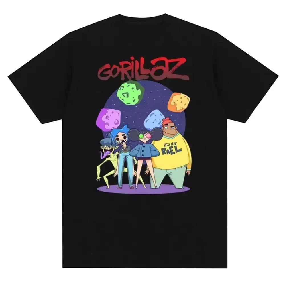 2025 Music Band Gorillazs Punk Rock Print T Shirt 90s Casual Fashion Short Sleeve Plus Size T Shirt Unisex Graphic T Shirts