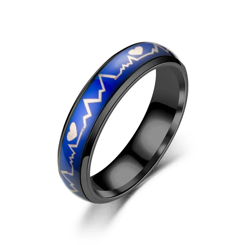 Fashion Heart Beat Electrocardiogram Rings For Women Temperature Emotion Feeling Mood Ring Trendy Men Charm Jewelry Gift anillos