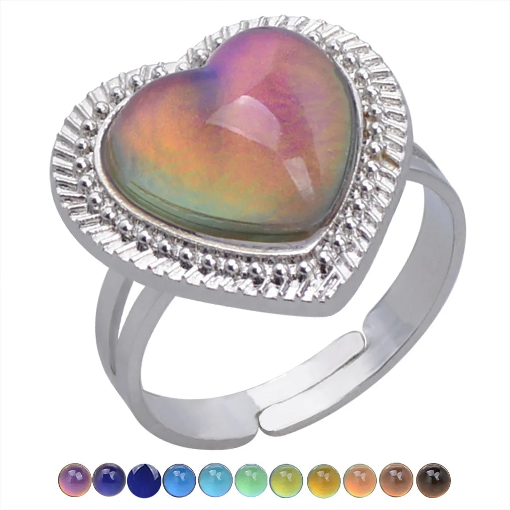 Change Mood Ring Open Retro Gem Emotion Feeling Changeable Ring Temperature Control Gems Color Changing Rings for Women Female