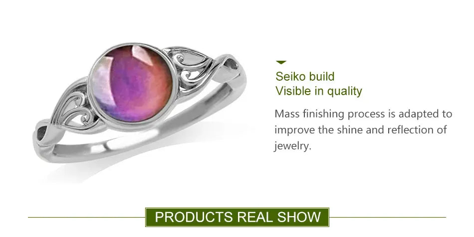 925 Silver Oval Mood Temperature Change Ring For Women Charm Wedding Party Jewelry Gifts