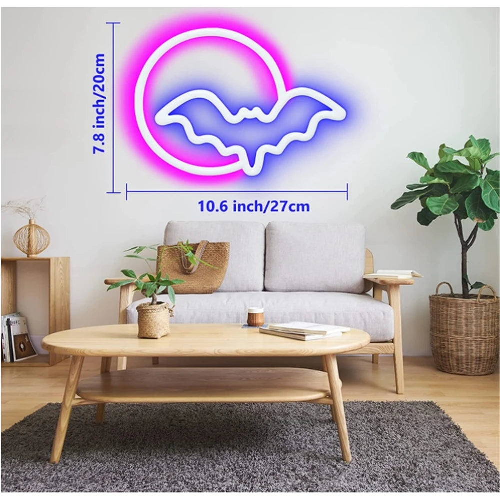Moon Bat LED Neon Sign for Wall USB Battery Decor Gift