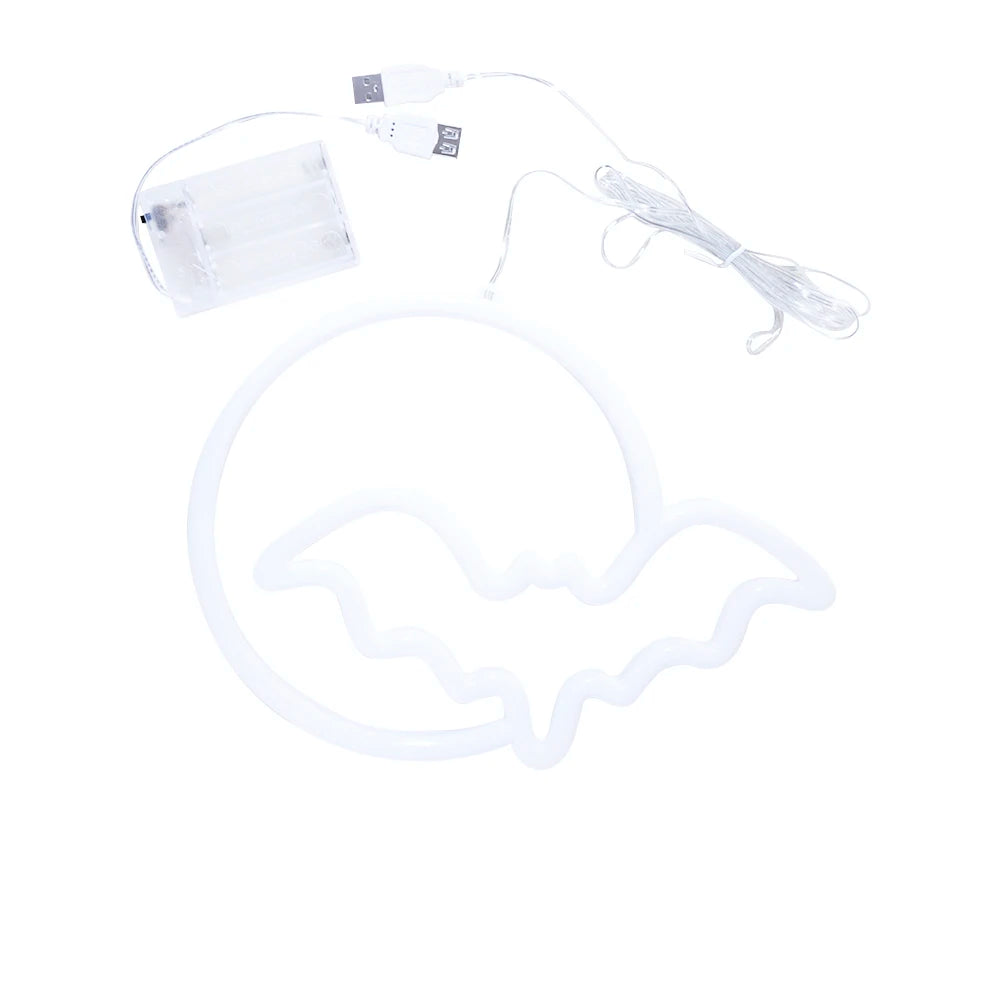 Moon Bat LED Neon Sign for Wall USB Battery Decor Gift