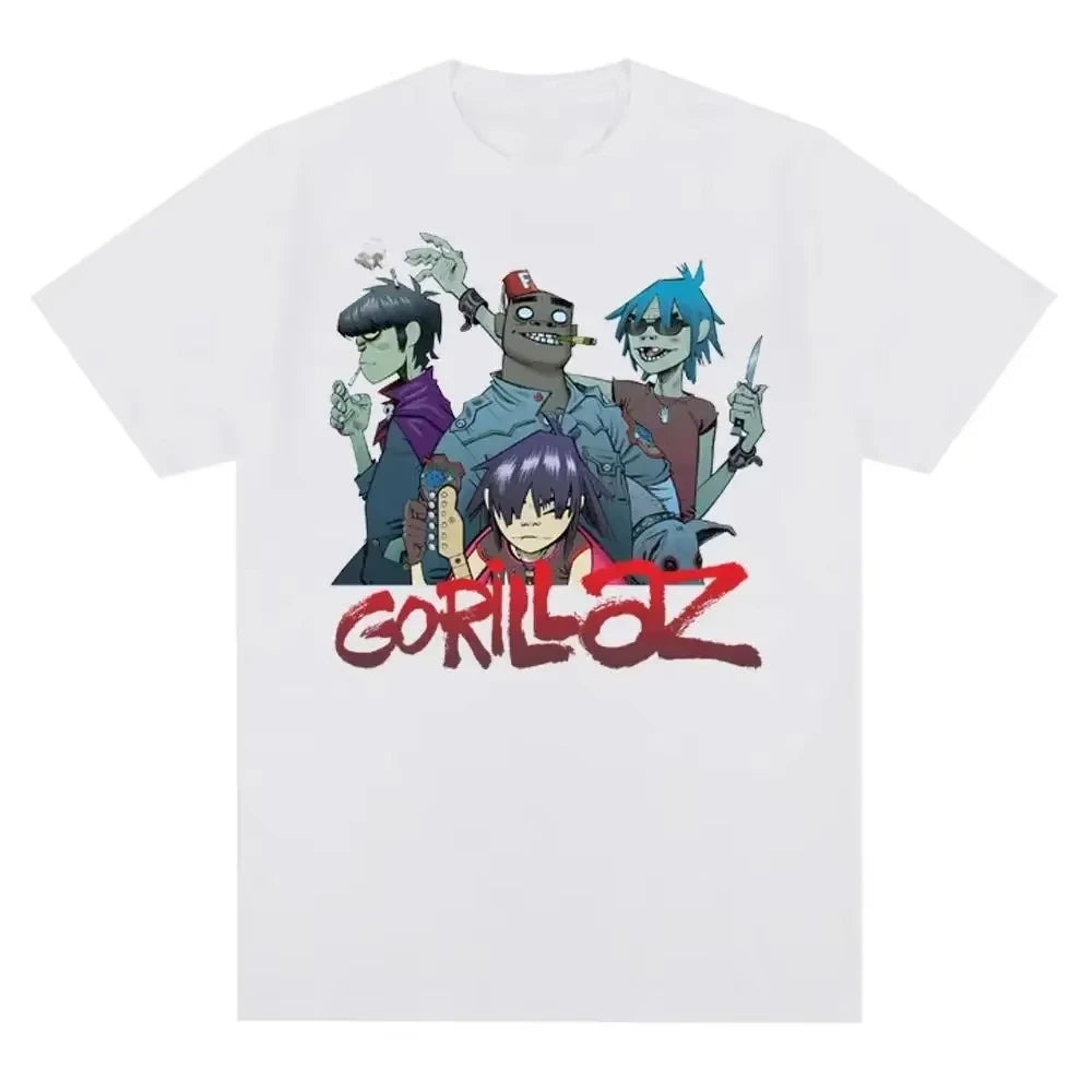 2025 Music Band Gorillazs Punk Rock Print T Shirt 90s Casual Fashion Short Sleeve Plus Size T Shirt Unisex Graphic T Shirts