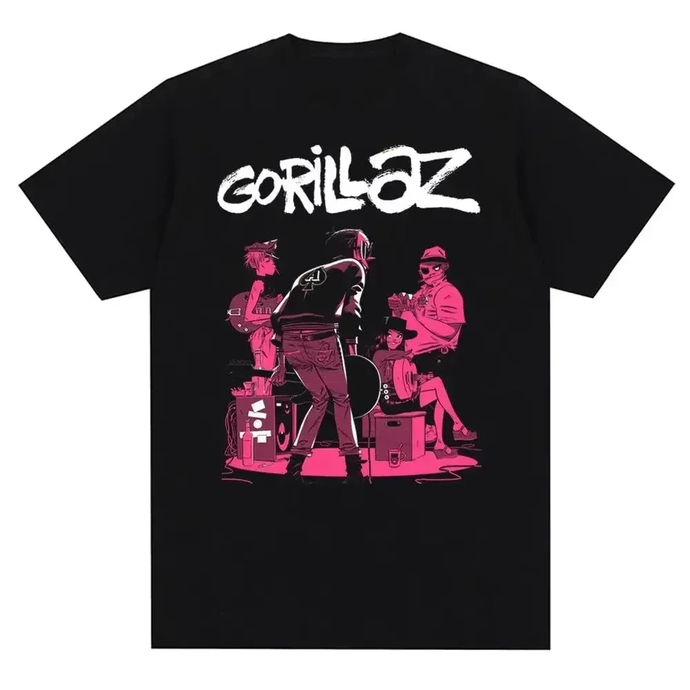 2025 Music Band Gorillazs Punk Rock Print T Shirt 90s Casual Fashion Short Sleeve Plus Size T Shirt Unisex Graphic T Shirts