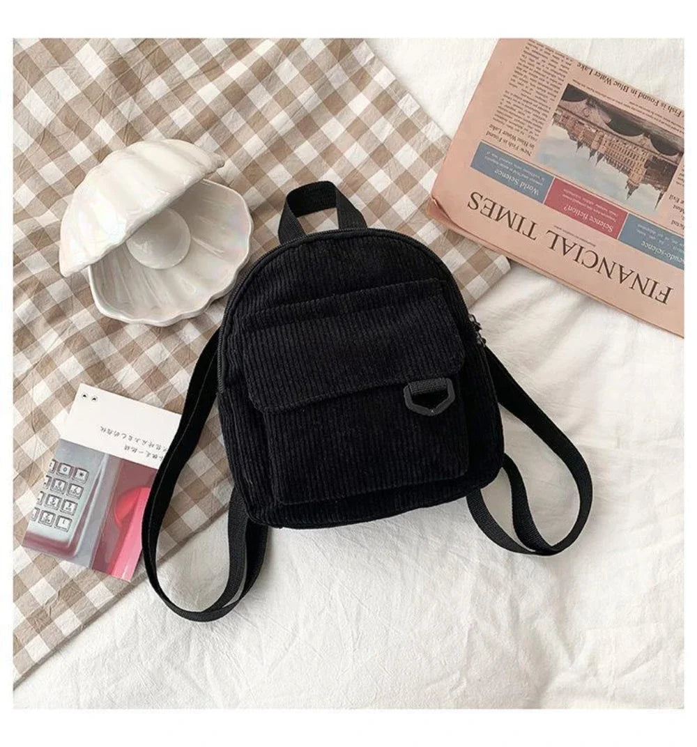 Women's Mini Backpack Fashion Solid Color Corduroy Small Simple Casual Traveling Large Capacity Durable Female's Schoolbag