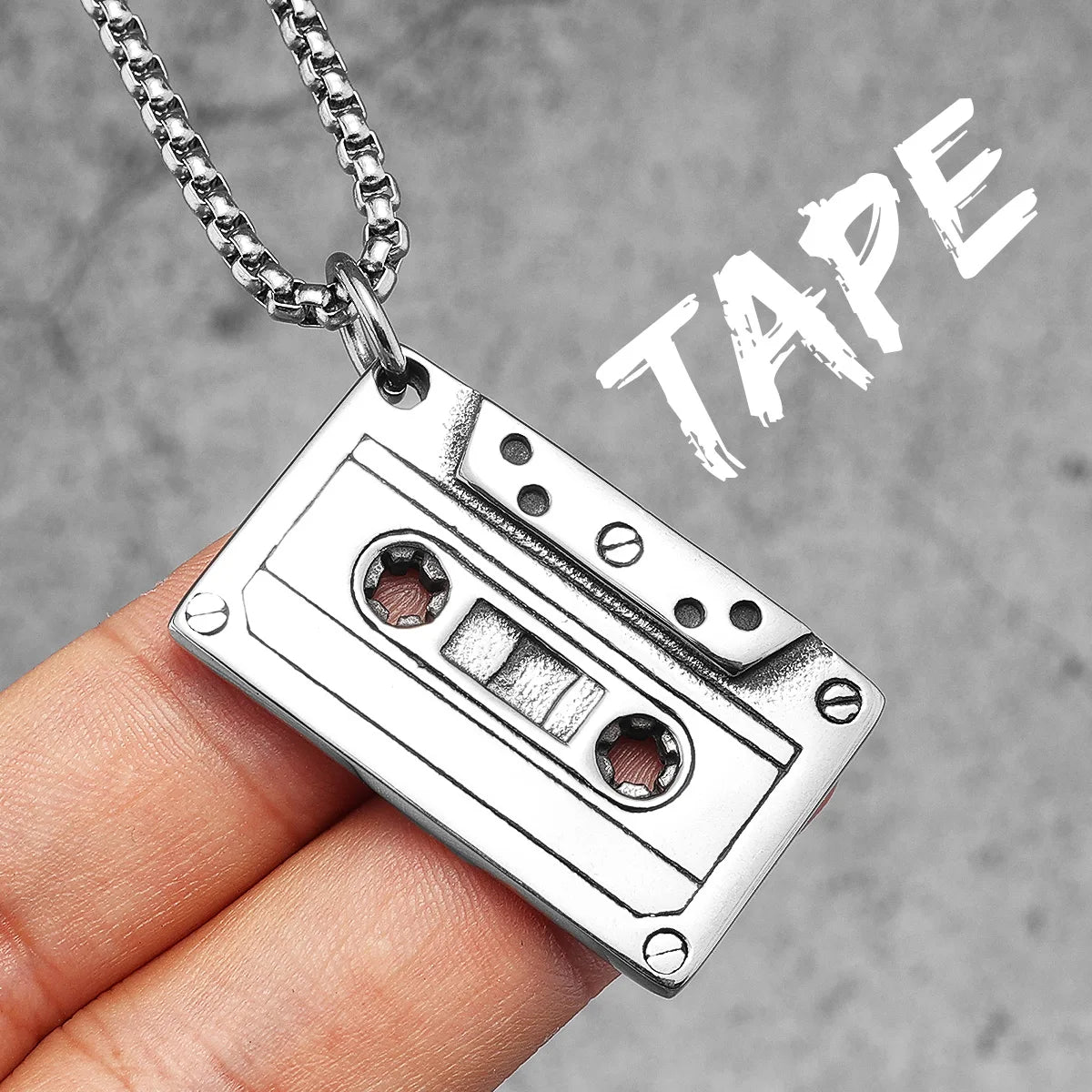 HipHop Rock Cassette Stainless Steel Necklace Men Women