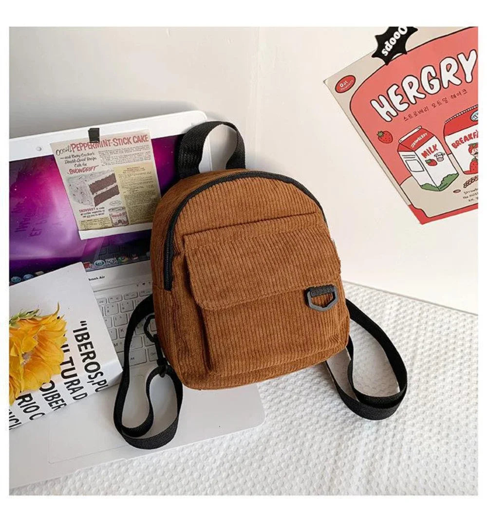 Women's Mini Backpack Fashion Solid Color Corduroy Small Simple Casual Traveling Large Capacity Durable Female's Schoolbag