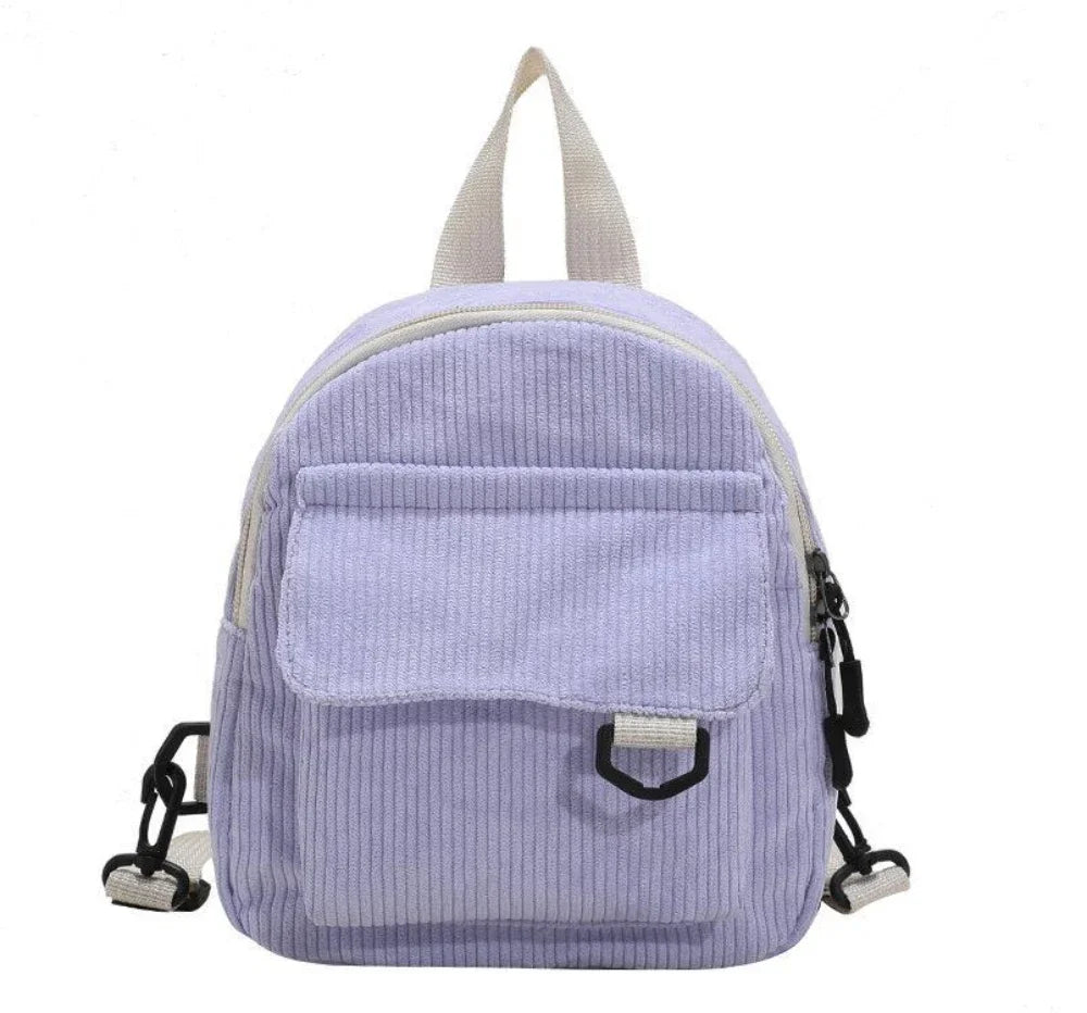 Women's Mini Backpack Fashion Solid Color Corduroy Small Simple Casual Traveling Large Capacity Durable Female's Schoolbag