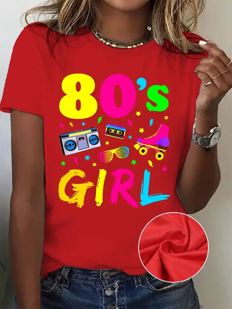 Women's 80s 90s Retro Graphic T-Shirt - "I'm 70's Born & Raised" Round Neck Short Sleeve Tee Summer Cotton T-shirt Tops