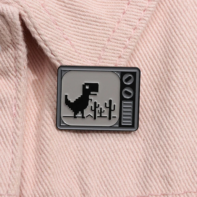 Pin Club | Cartoon Retro TV Pixel Dinosaur Badge Custom Metal Enamel Brooch Clothing Backpack Accessories Jewelry Gift Wholesale