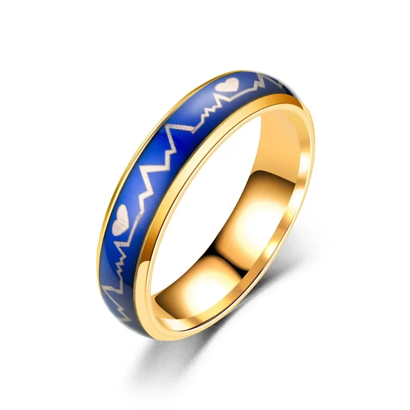 Fashion Heart Beat Electrocardiogram Rings For Women Temperature Emotion Feeling Mood Ring Trendy Men Charm Jewelry Gift anillos