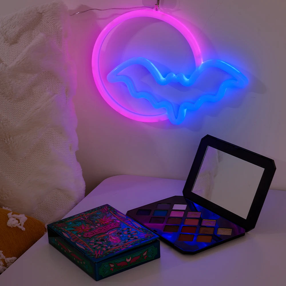 Moon Bat LED Neon Sign for Wall USB Battery Decor Gift