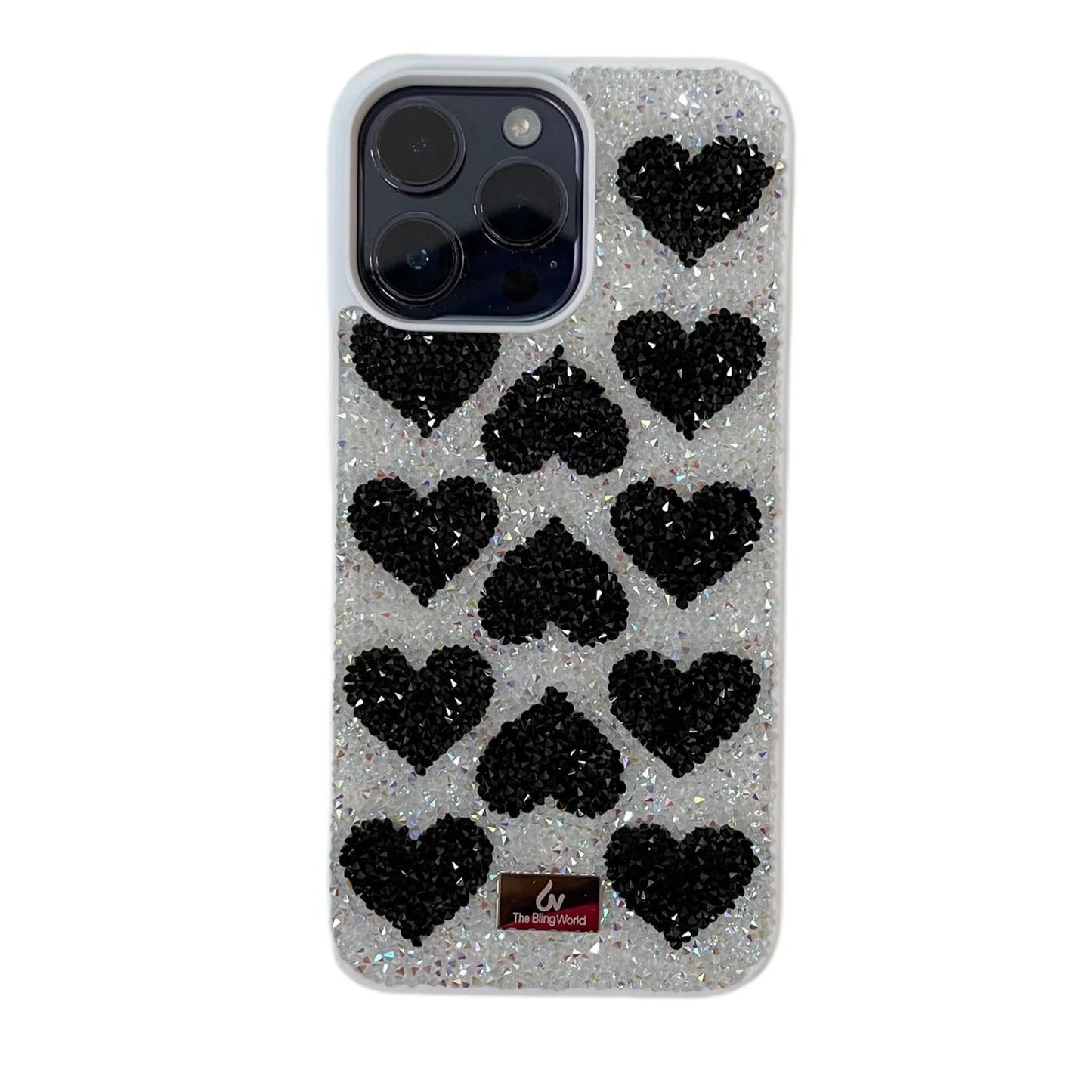 Luxury Rhinestone Phone Case For Iphone 17 16 Pro Max 15 14 13 Pro Cute Teenage Girl Bling Rhinestone Love Heart Shockproof Case