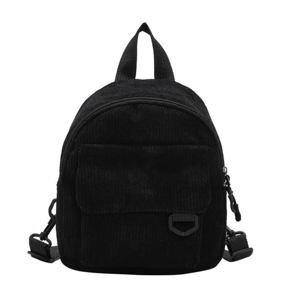 Women's Mini Backpack Fashion Solid Color Corduroy Small Simple Casual Traveling Large Capacity Durable Female's Schoolbag