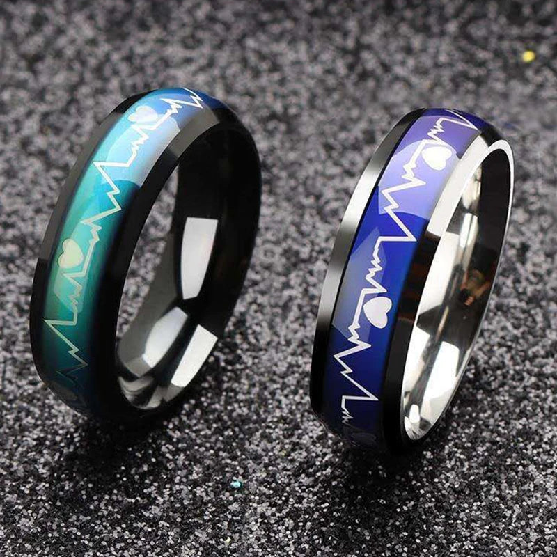 Fashion Heart Beat Electrocardiogram Rings For Women Temperature Emotion Feeling Mood Ring Trendy Men Charm Jewelry Gift anillos