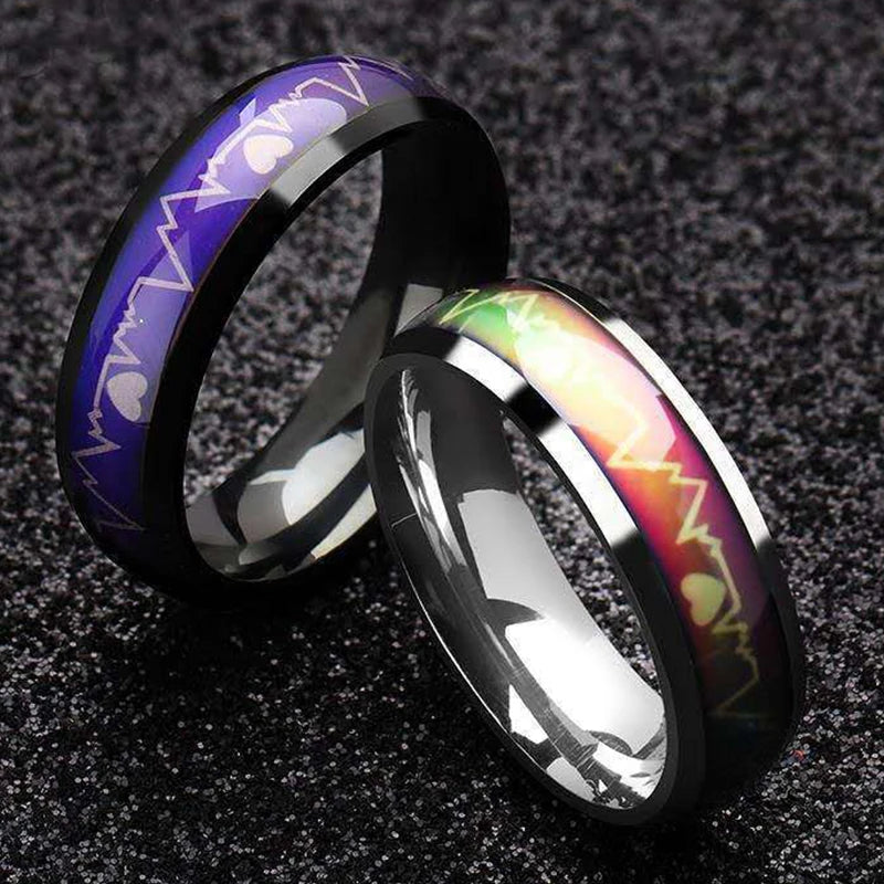 Fashion Heart Beat Electrocardiogram Rings For Women Temperature Emotion Feeling Mood Ring Trendy Men Charm Jewelry Gift anillos
